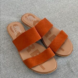 Sorel Women's Ella II orange suede  Slide Sandals